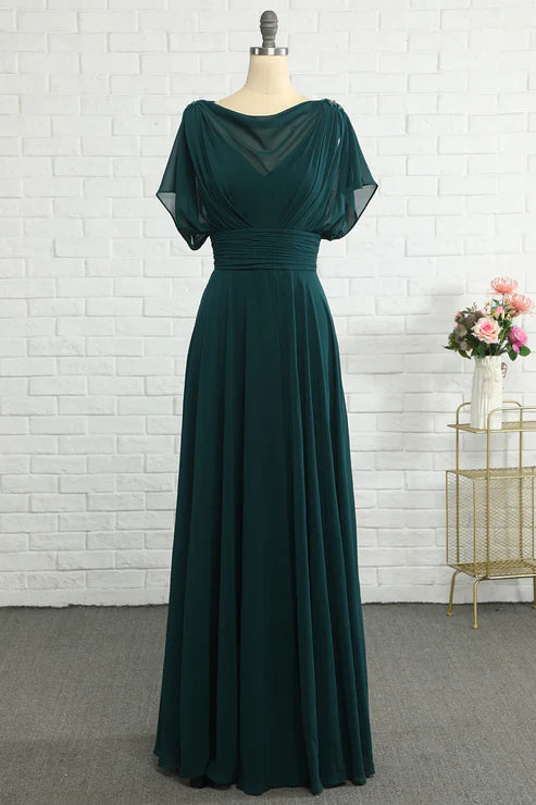 Luolandi Chiffon Short Sleeve Long Evening Dress Chic Mother of Bride Dress Elegant Wedding Guest Dress